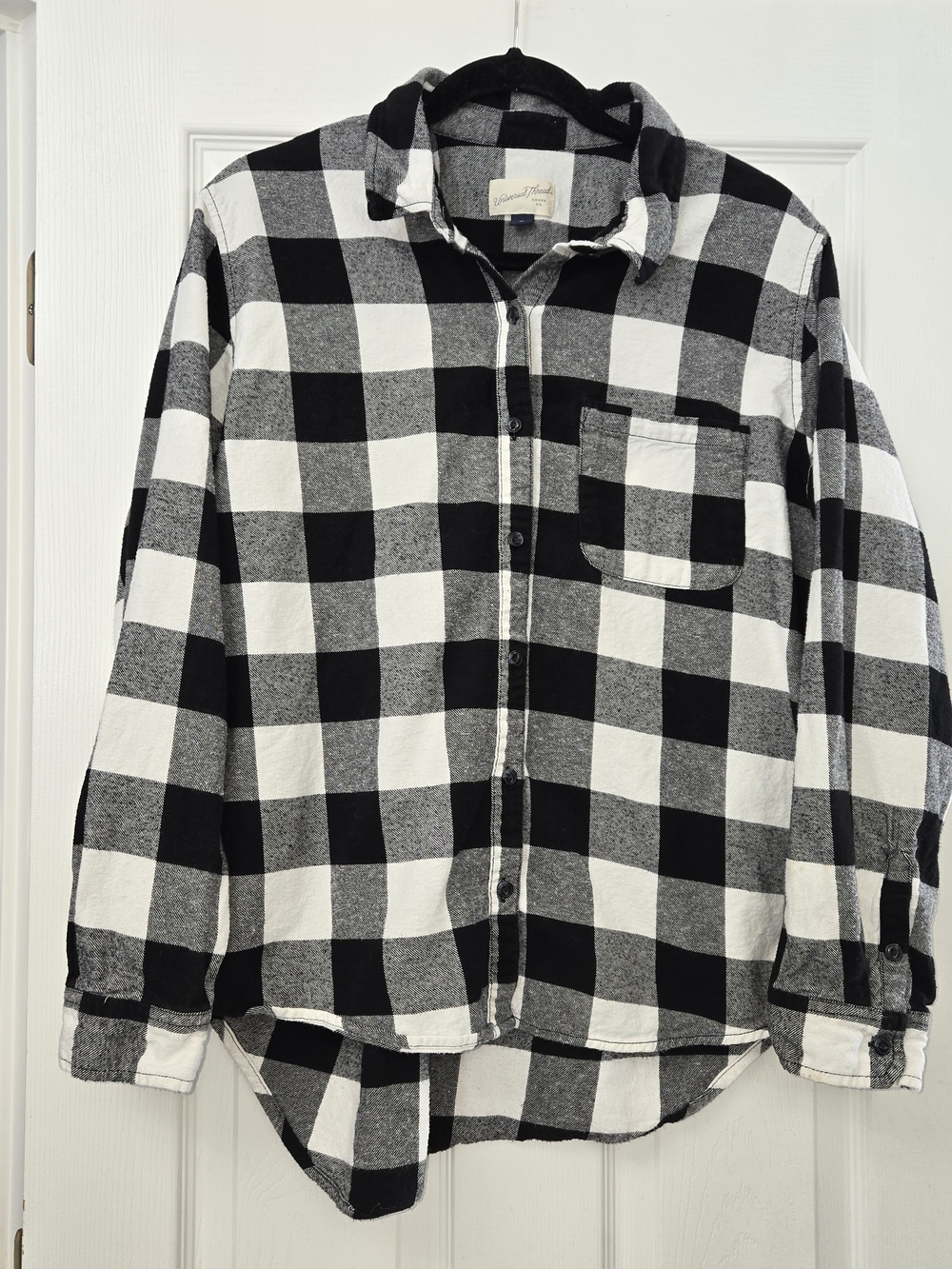 Universal Thread Buffalo Plaid Flannel Shirt Mens XL Black White Button Front